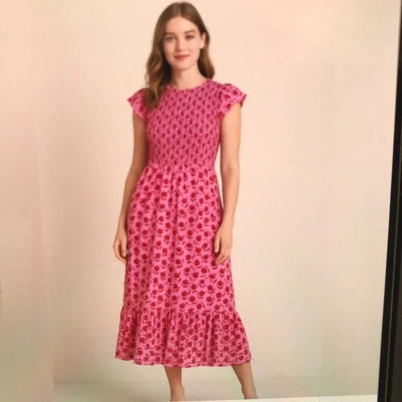 Vineyard Vines 🌸 Rock Rose 🌹 floral smocked MIDI pockets dress - Picture 15 of 16